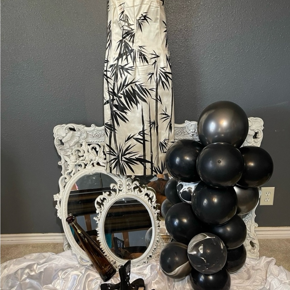 Dolce & Gabbana vintage ivory black satin midi maxi abstract print dress